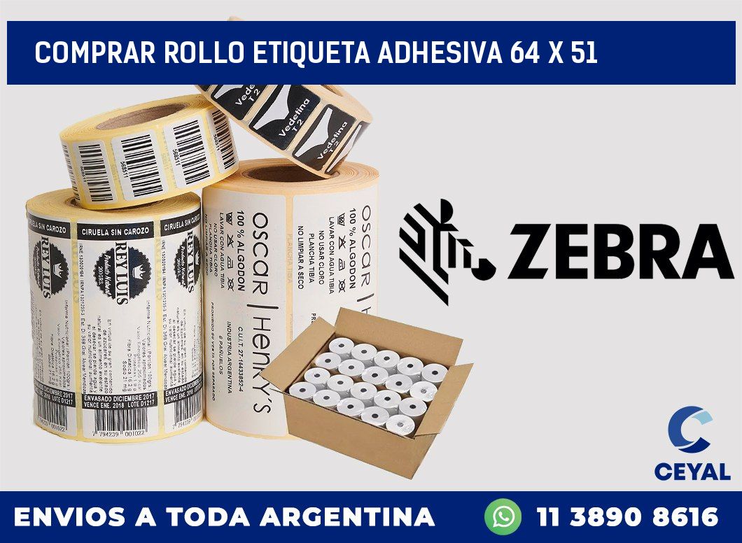 Comprar rollo etiqueta adhesiva 64 x 51