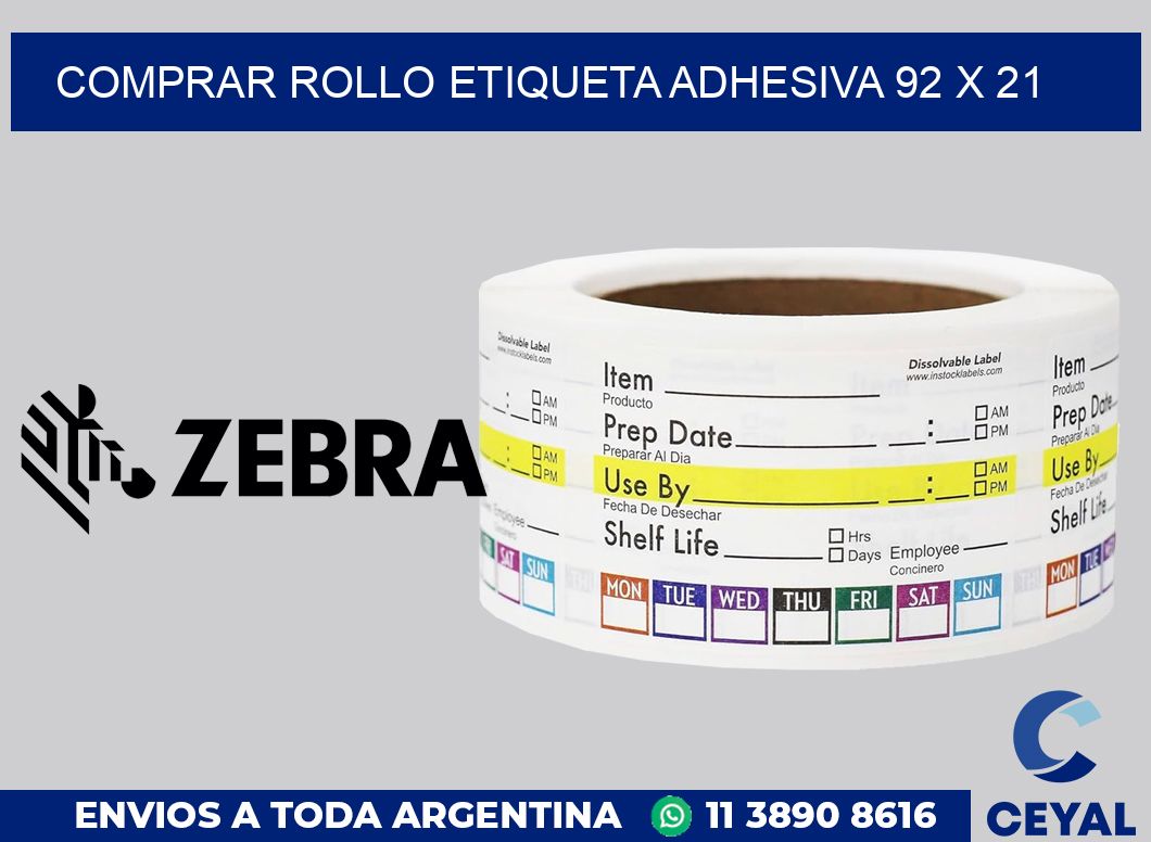 Comprar rollo etiqueta adhesiva 92 x 21