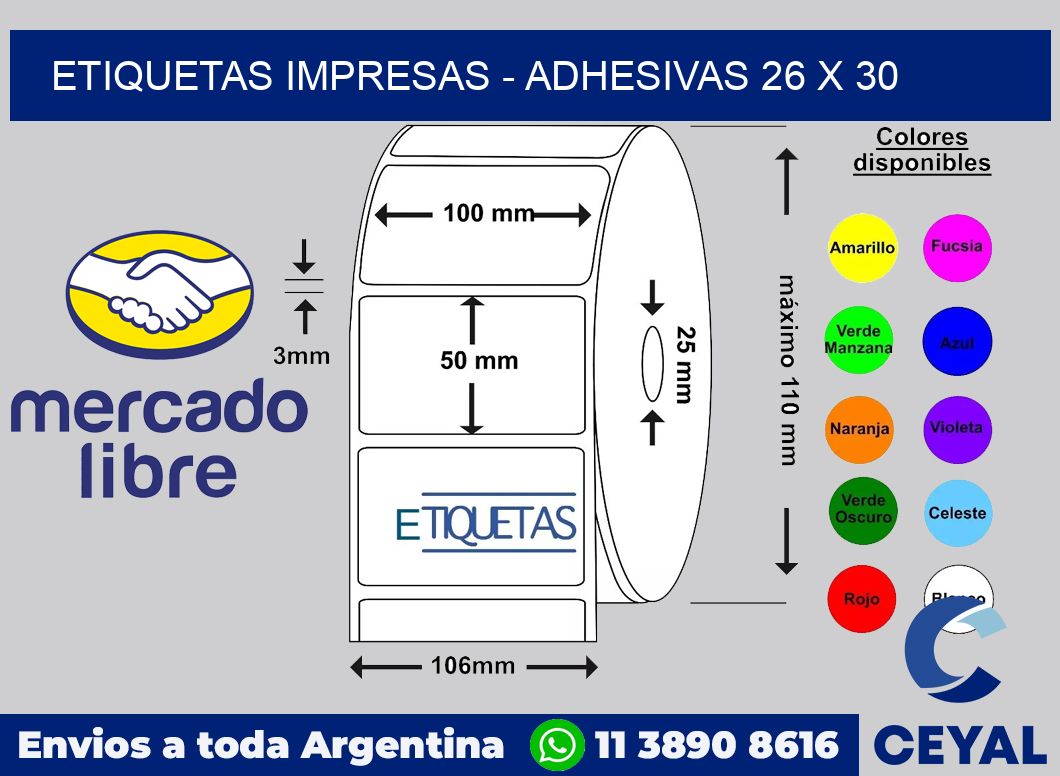 etiquetas impresas - Adhesivas 26 x 30