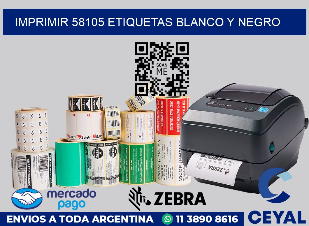 imprimir 58105 etiquetas blanco y negro