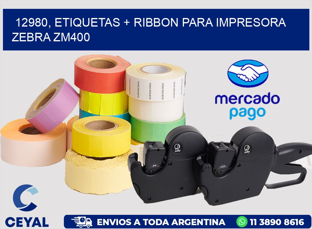 12980, etiquetas + ribbon para impresora zebra ZM400