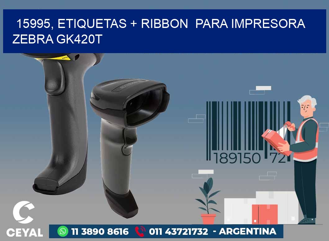 15995, etiquetas + ribbon  para impresora zebra GK420T