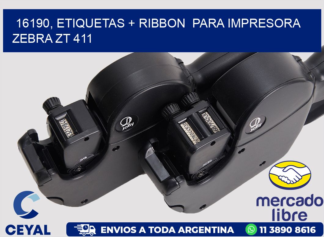 16190, etiquetas + ribbon  para impresora zebra ZT 411