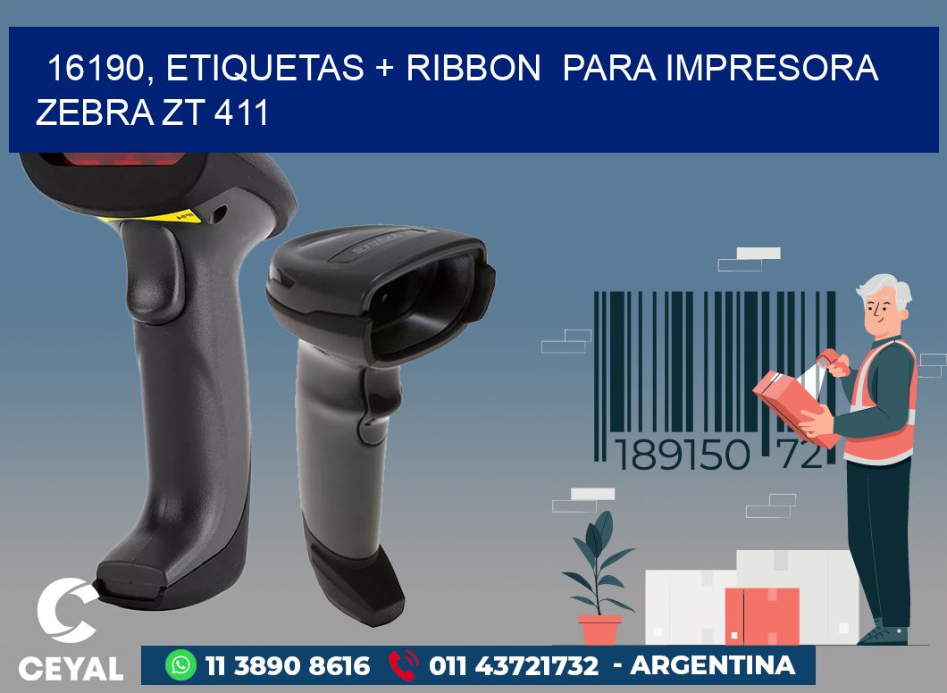 16190, etiquetas + ribbon  para impresora zebra ZT 411