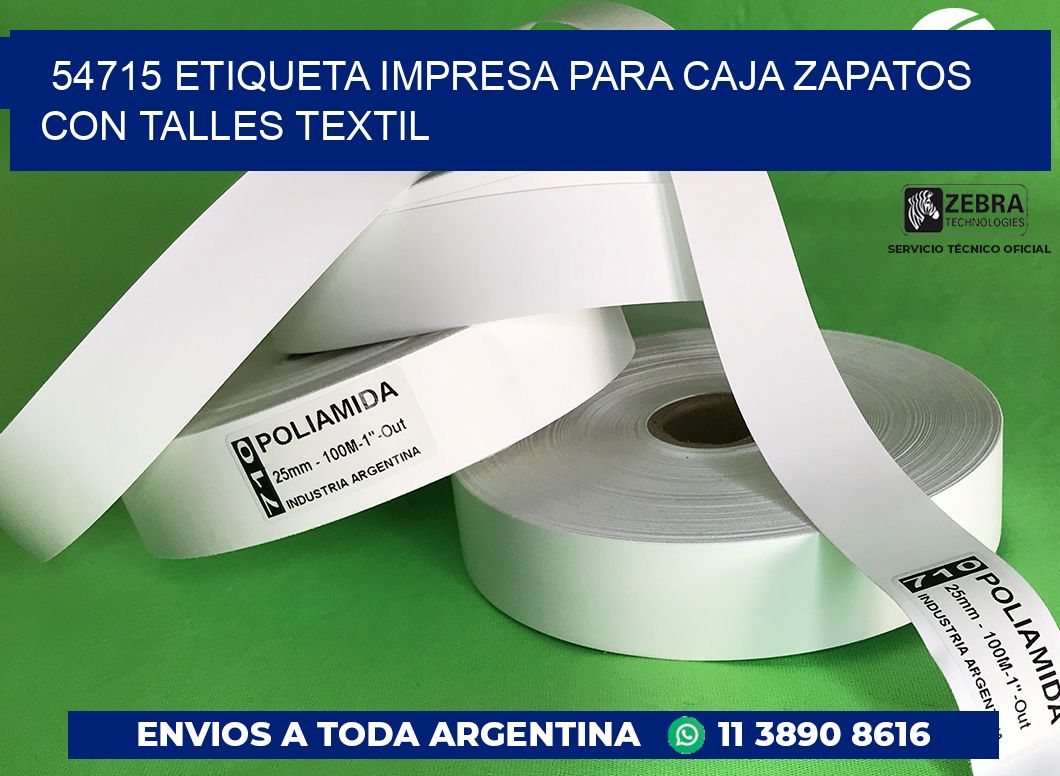 54715 ETIQUETA IMPRESA PARA CAJA ZAPATOS CON TALLES TEXTIL