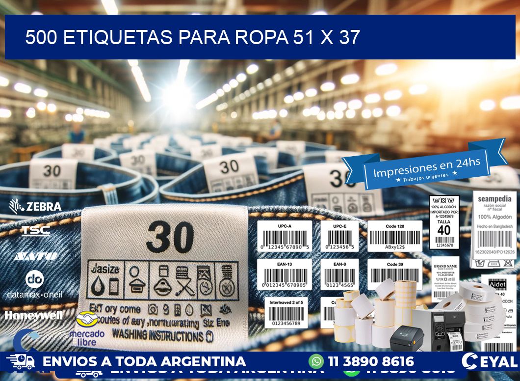 500 ETIQUETAS PARA ROPA 51 x 37