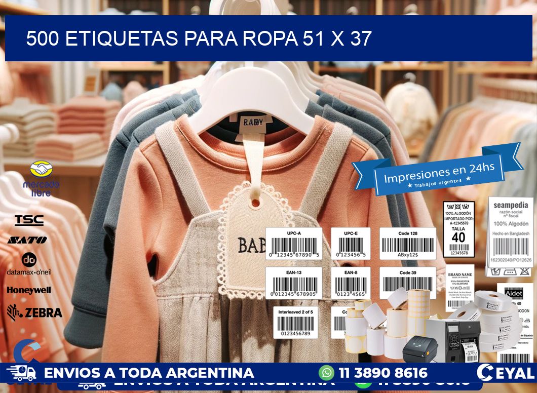 500 ETIQUETAS PARA ROPA 51 x 37