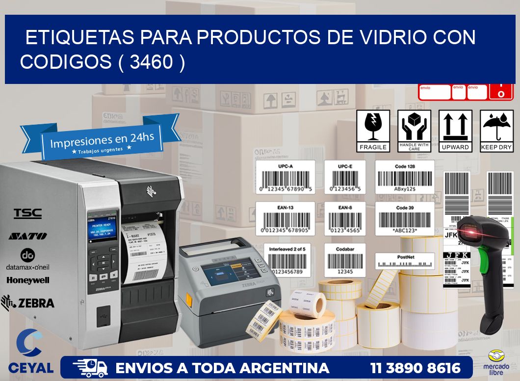 ETIQUETAS PARA PRODUCTOS DE VIDRIO CON CODIGOS ( 3460 )