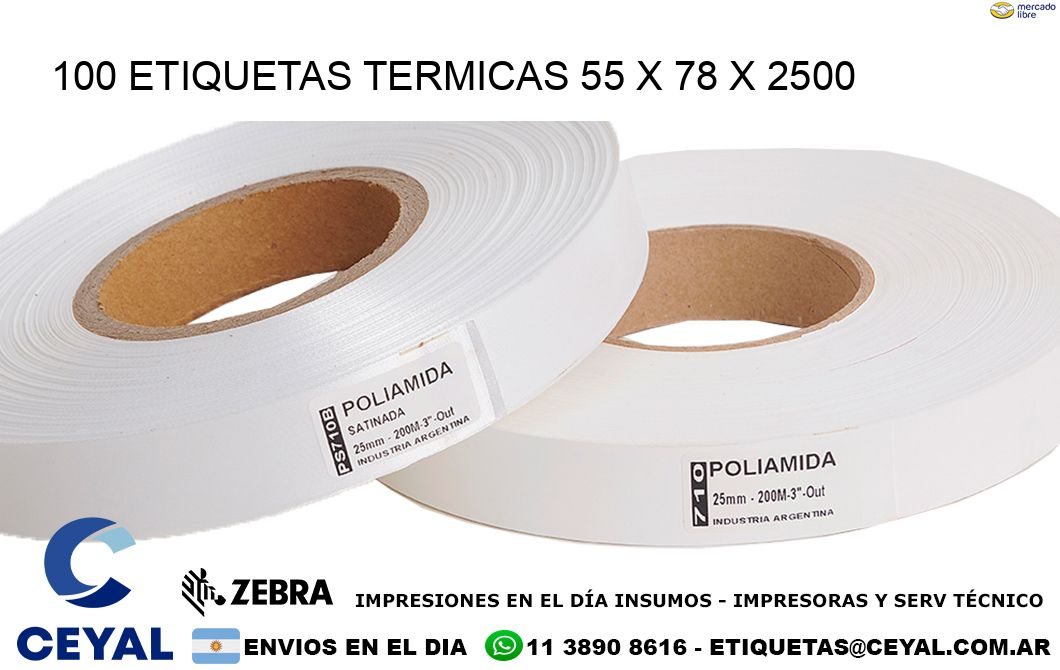 100 ETIQUETAS TERMICAS 55 x 78 x 2500