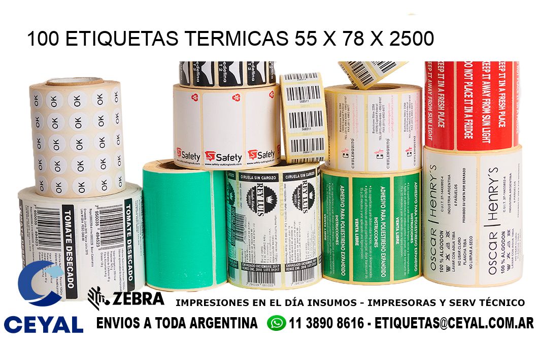 100 ETIQUETAS TERMICAS 55 x 78 x 2500