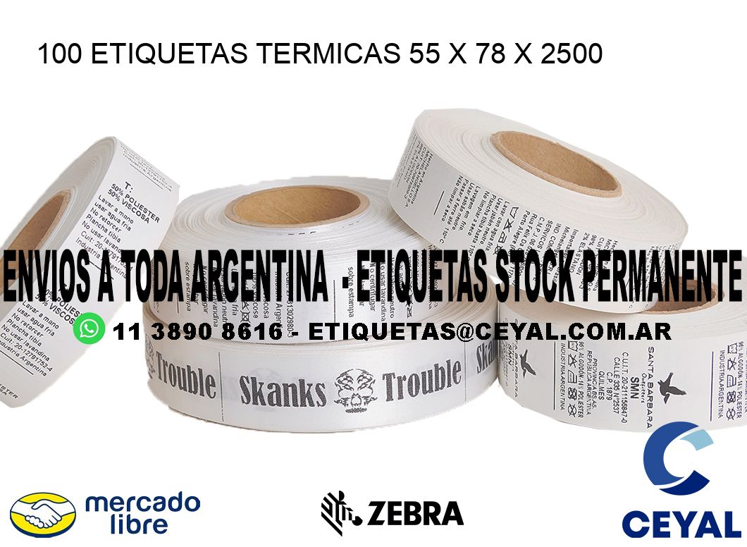 100 ETIQUETAS TERMICAS 55 x 78 x 2500