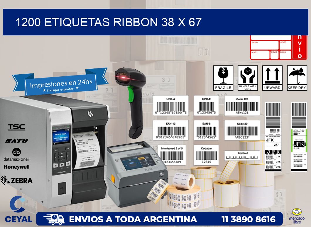 1200 ETIQUETAS RIBBON 38 x 67