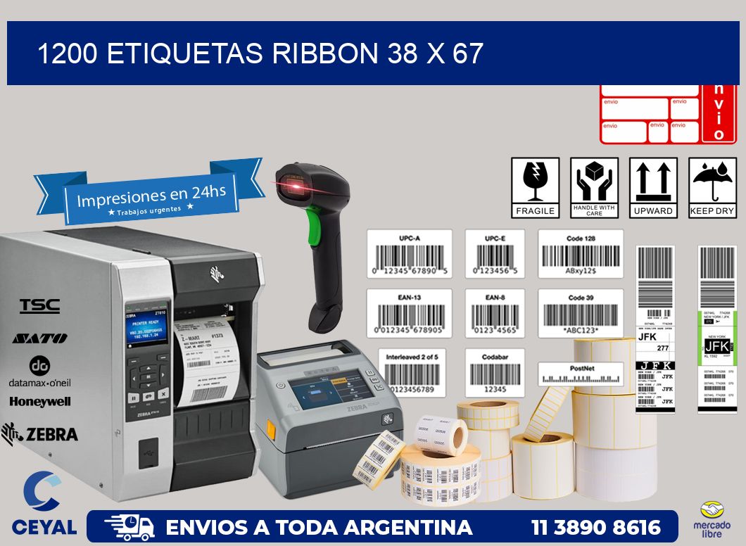 1200 ETIQUETAS RIBBON 38 x 67