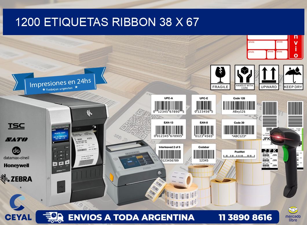 1200 ETIQUETAS RIBBON 38 x 67