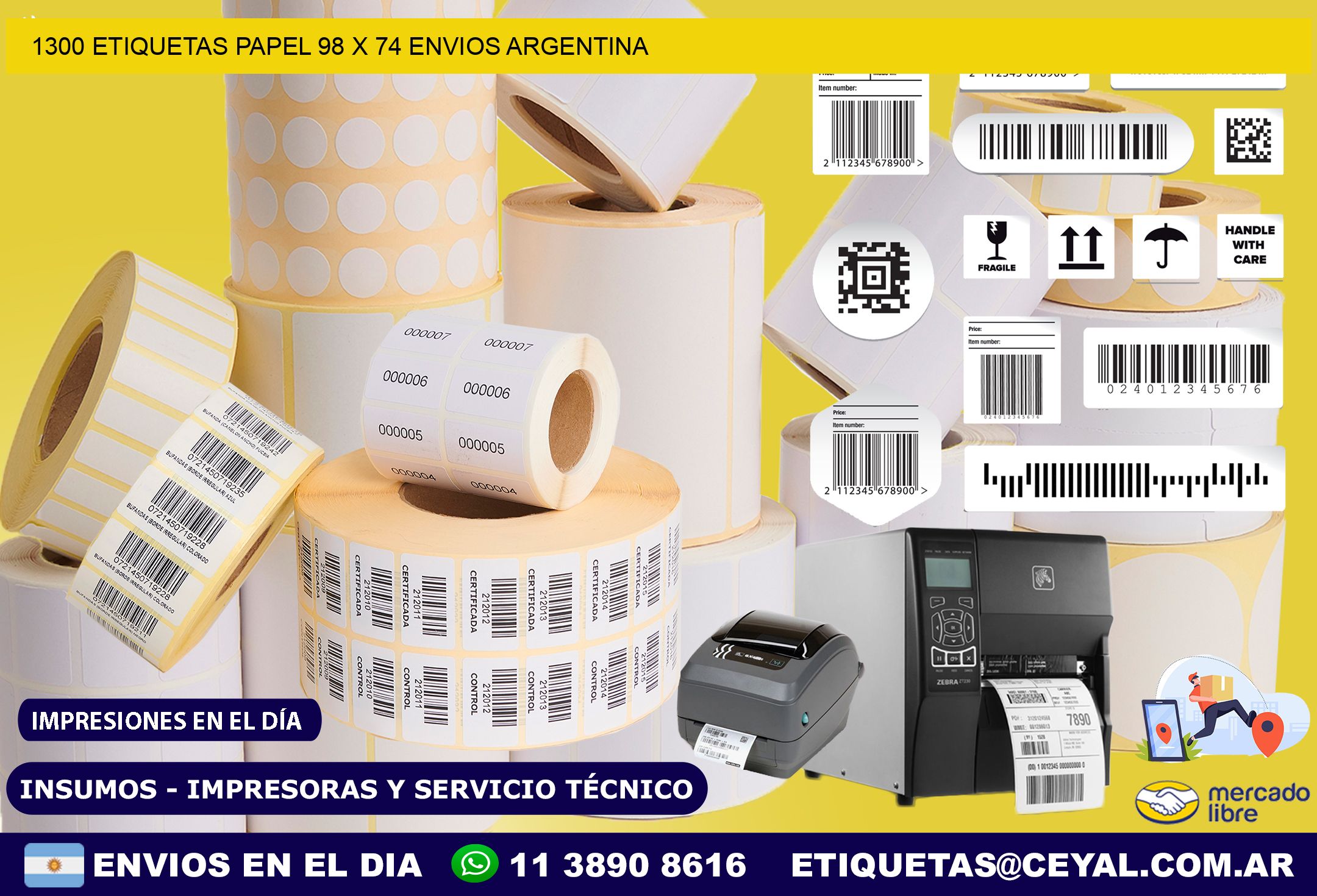 1300 ETIQUETAS PAPEL 98 x 74 ENVIOS ARGENTINA