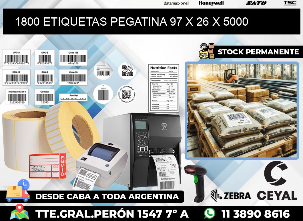 1800 ETIQUETAS PEGATINA 97 x 26 x 5000