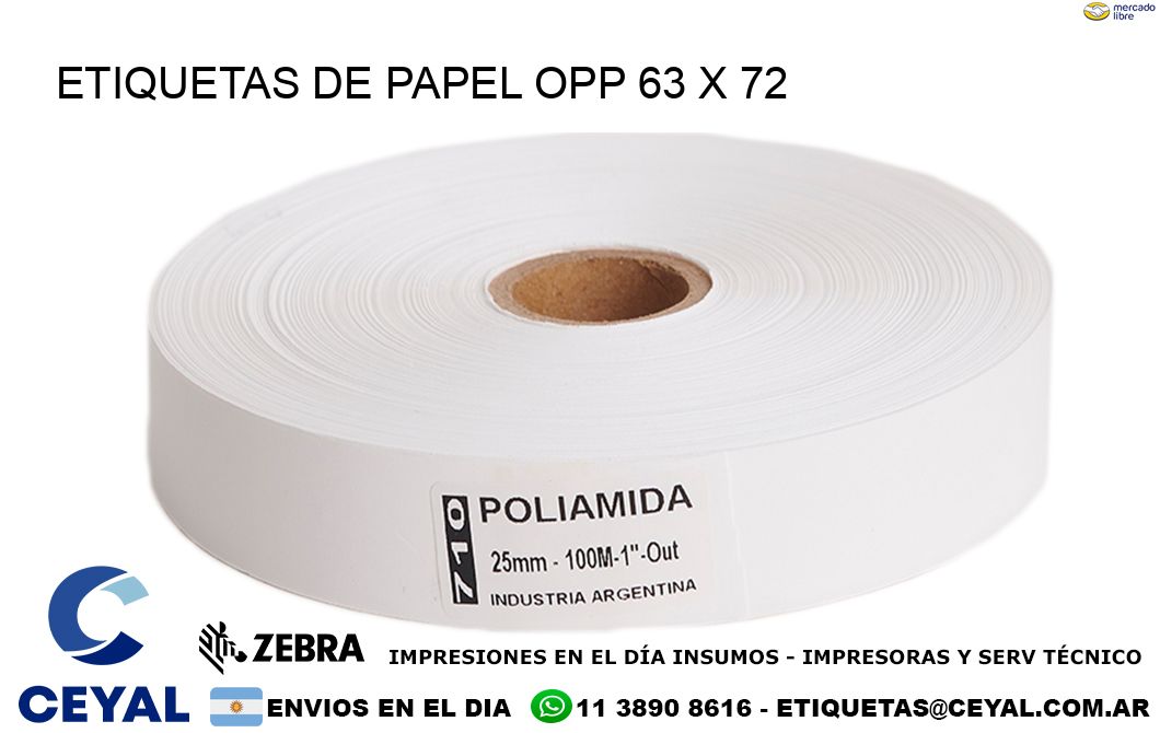 ETIQUETAS DE PAPEL OPP 63 x 72