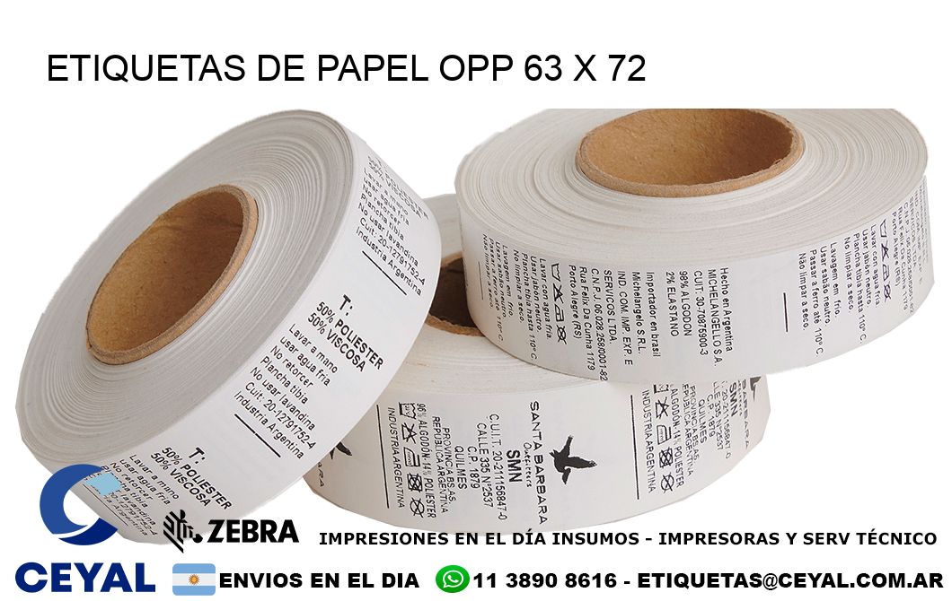 ETIQUETAS DE PAPEL OPP 63 x 72