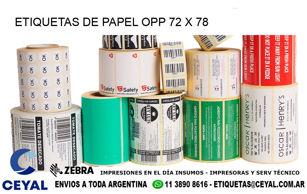 ETIQUETAS DE PAPEL OPP 72 x 78