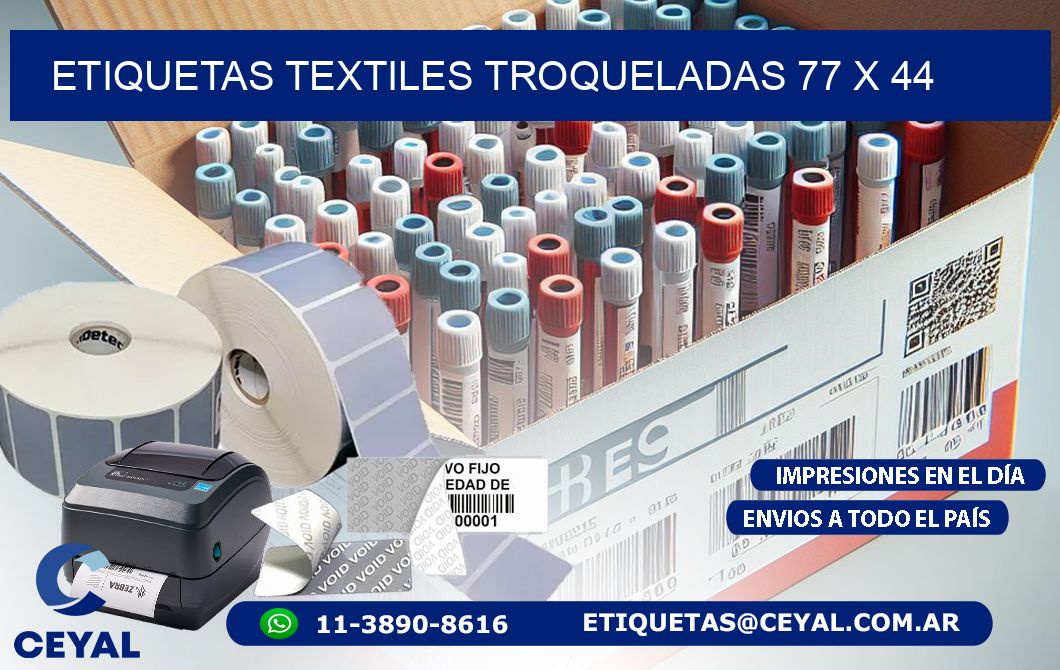 ETIQUETAS TEXTILES TROQUELADAS 77 x 44