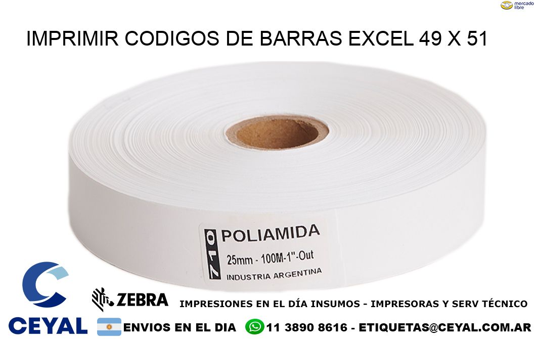 IMPRIMIR CODIGOS DE BARRAS EXCEL 49 x 51