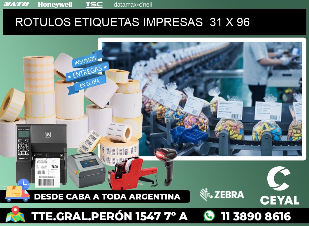 ROTULOS ETIQUETAS IMPRESAS  31 x 96