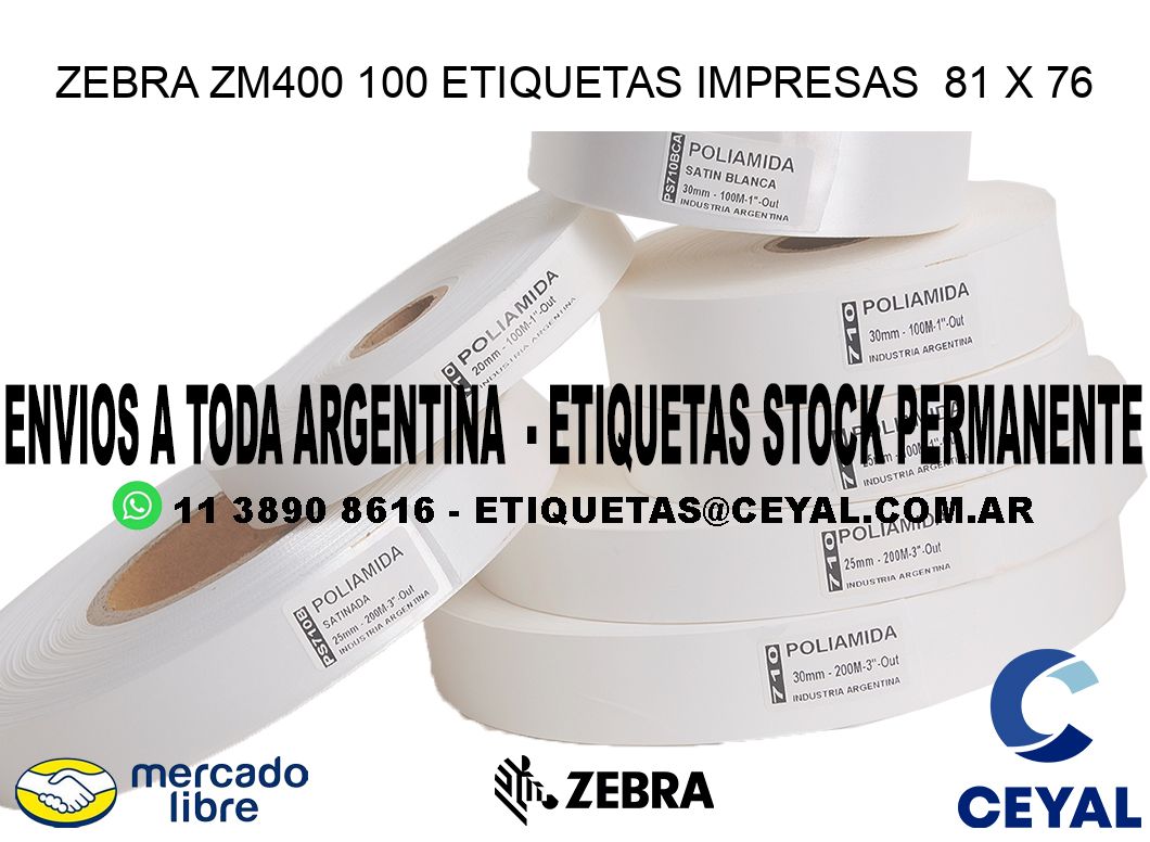 ZEBRA ZM400 100 ETIQUETAS IMPRESAS  81 x 76