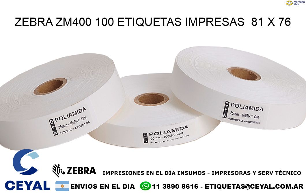 ZEBRA ZM400 100 ETIQUETAS IMPRESAS  81 x 76