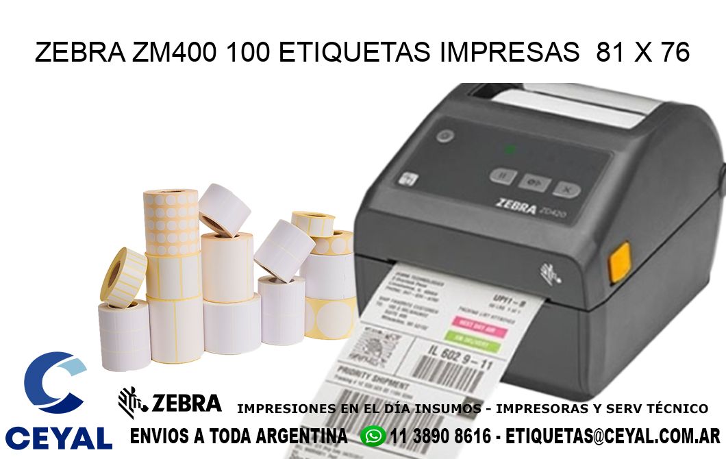 ZEBRA ZM400 100 ETIQUETAS IMPRESAS  81 x 76