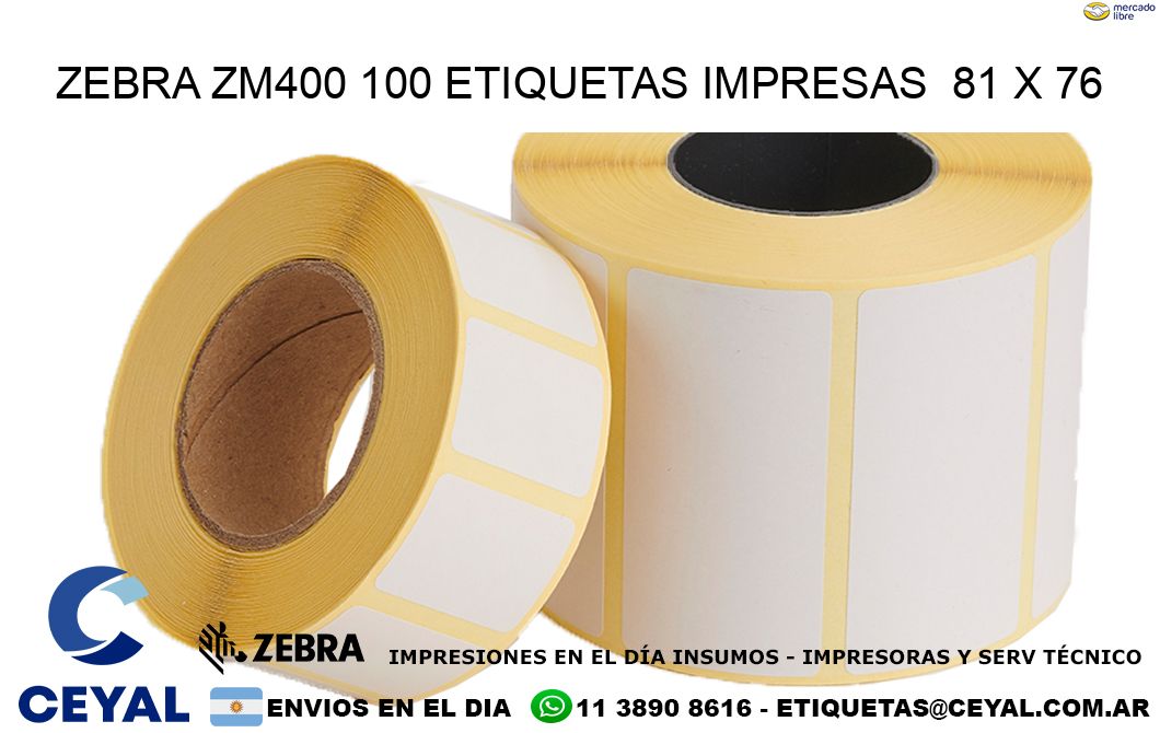 ZEBRA ZM400 100 ETIQUETAS IMPRESAS  81 x 76