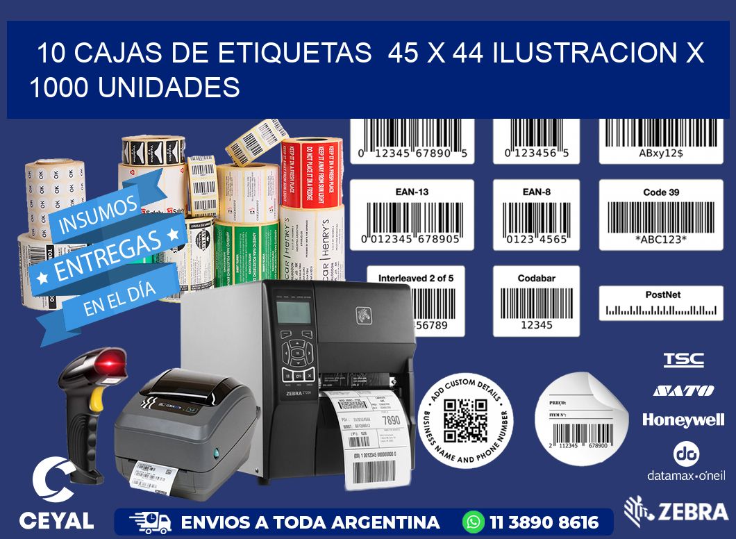 10 CAJAS DE ETIQUETAS  45 x 44 ILUSTRACION X 1000 UNIDADES