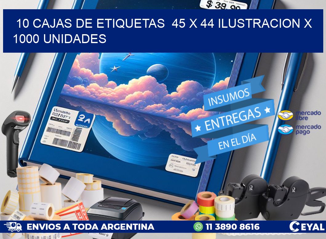 10 CAJAS DE ETIQUETAS  45 x 44 ILUSTRACION X 1000 UNIDADES