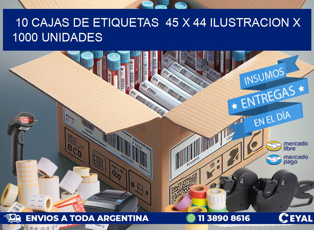 10 CAJAS DE ETIQUETAS  45 x 44 ILUSTRACION X 1000 UNIDADES