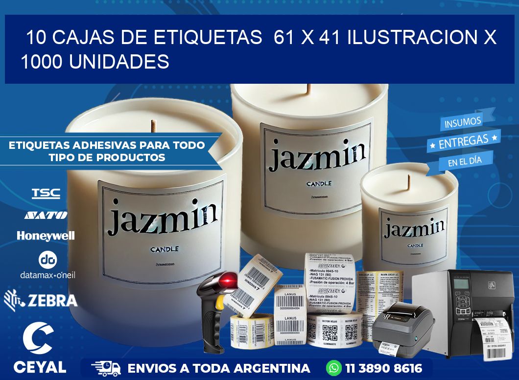 10 CAJAS DE ETIQUETAS  61 x 41 ILUSTRACION X 1000 UNIDADES