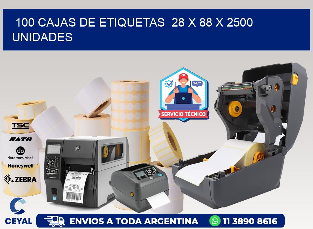 100 CAJAS DE ETIQUETAS  28 x 88 X 2500 UNIDADES