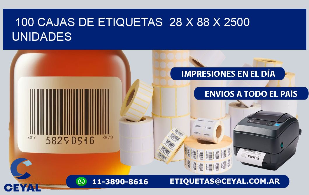 100 CAJAS DE ETIQUETAS  28 x 88 X 2500 UNIDADES