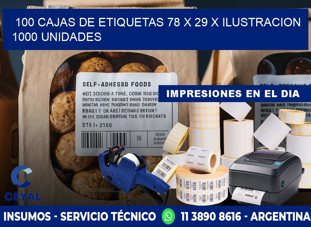 100 CAJAS DE ETIQUETAS 78 x 29 X ILUSTRACION 1000 UNIDADES