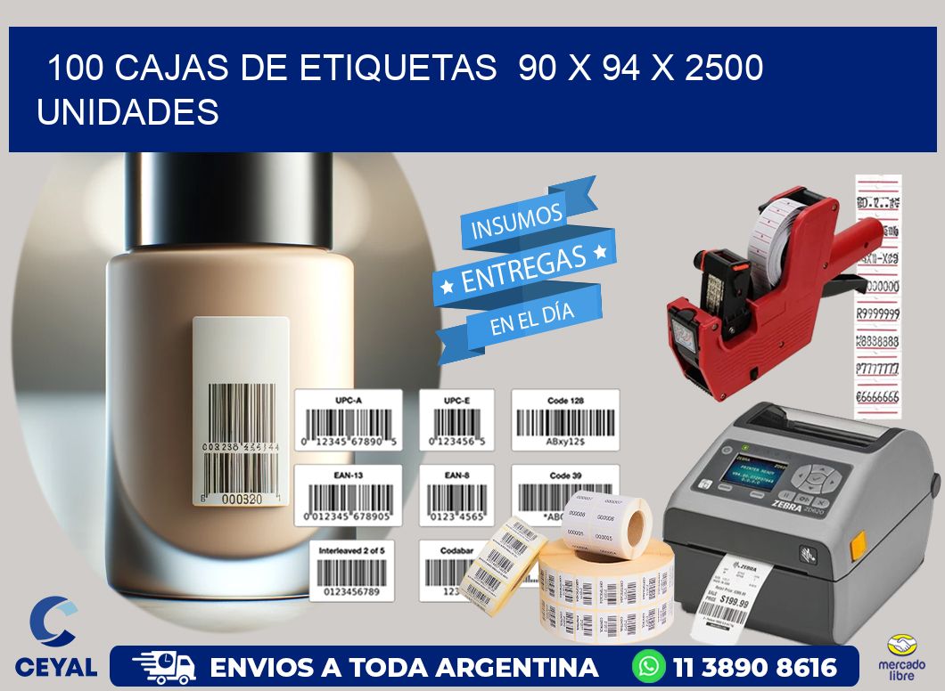 100 CAJAS DE ETIQUETAS  90 x 94 X 2500 UNIDADES