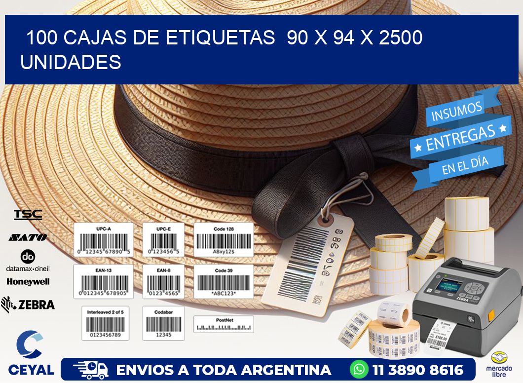 100 CAJAS DE ETIQUETAS  90 x 94 X 2500 UNIDADES