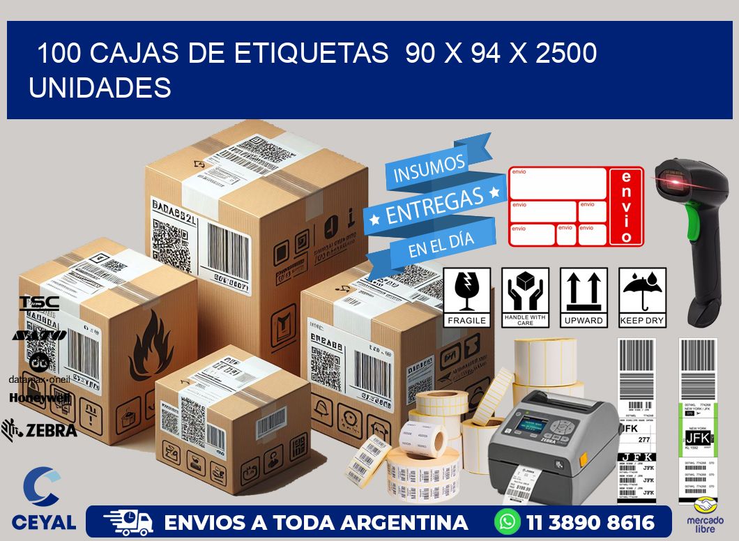 100 CAJAS DE ETIQUETAS  90 x 94 X 2500 UNIDADES