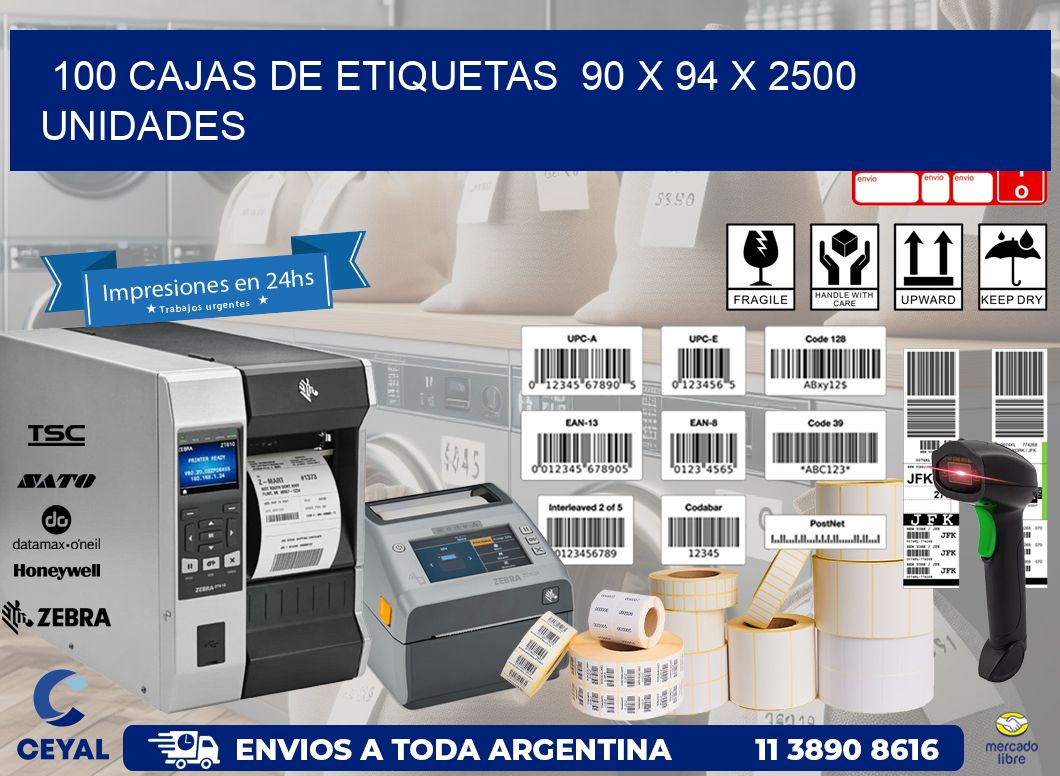 100 CAJAS DE ETIQUETAS  90 x 94 X 2500 UNIDADES