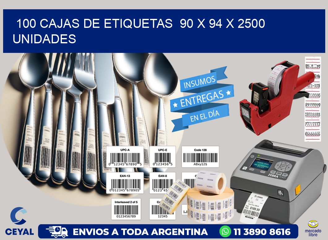 100 CAJAS DE ETIQUETAS  90 x 94 X 2500 UNIDADES