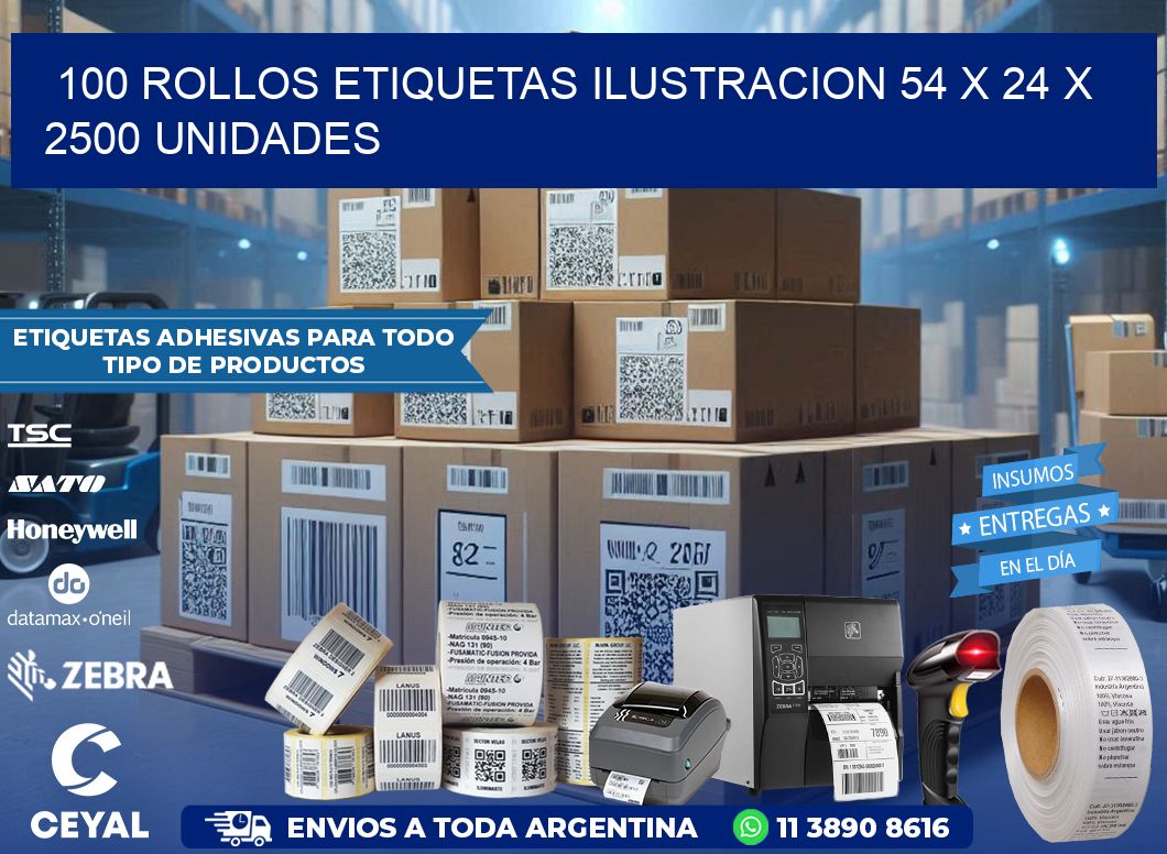 100 ROLLOS ETIQUETAS ILUSTRACION 54 x 24 X 2500 UNIDADES