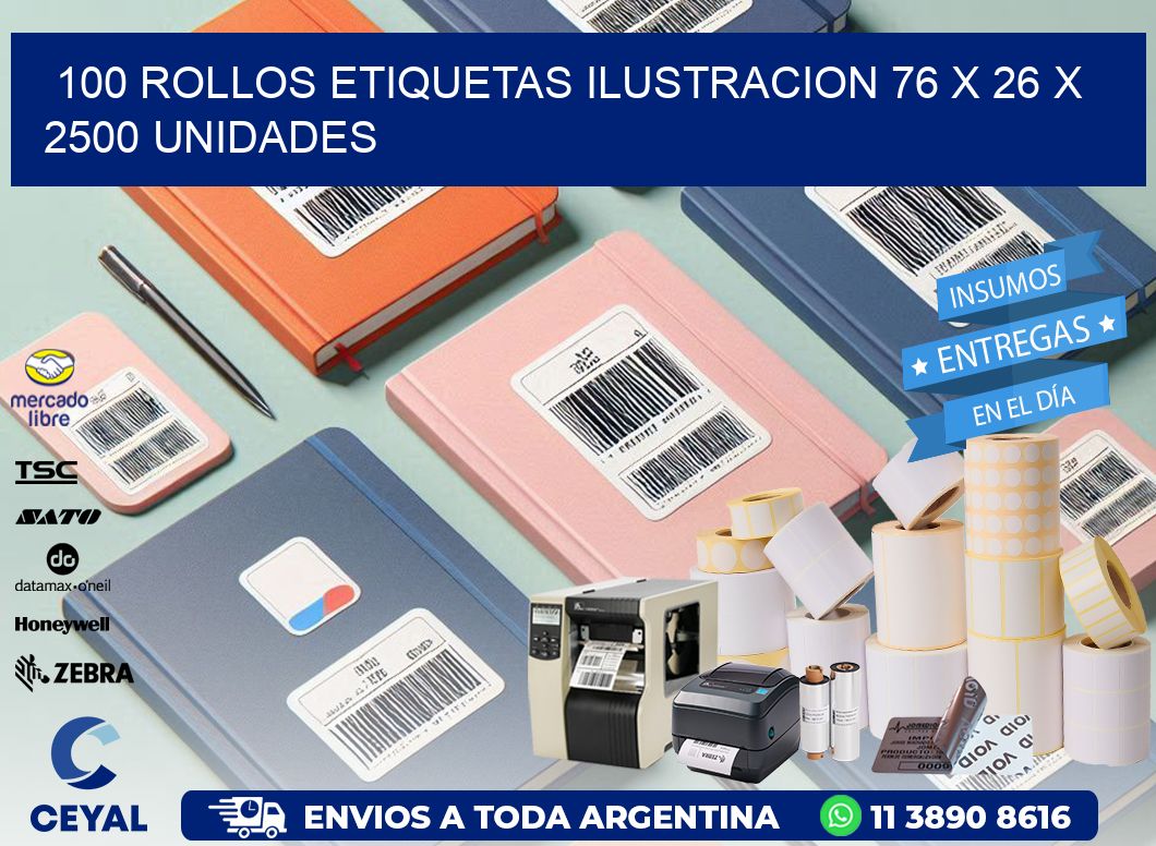 100 ROLLOS ETIQUETAS ILUSTRACION 76 x 26 X 2500 UNIDADES