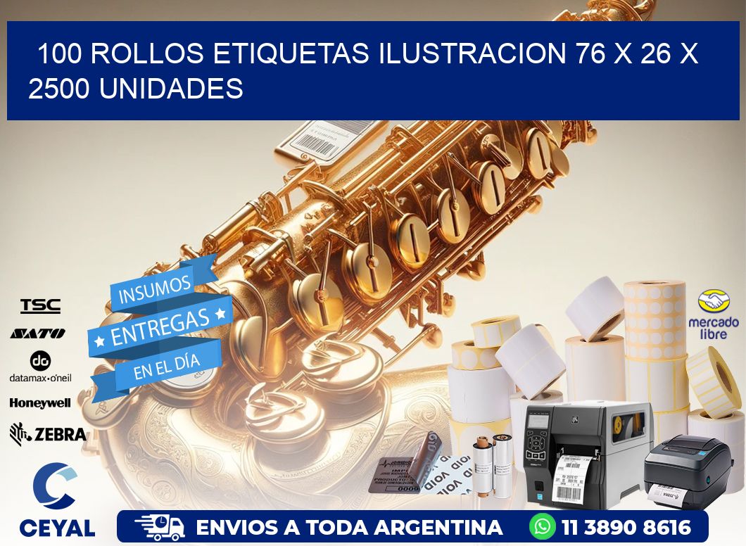 100 ROLLOS ETIQUETAS ILUSTRACION 76 x 26 X 2500 UNIDADES