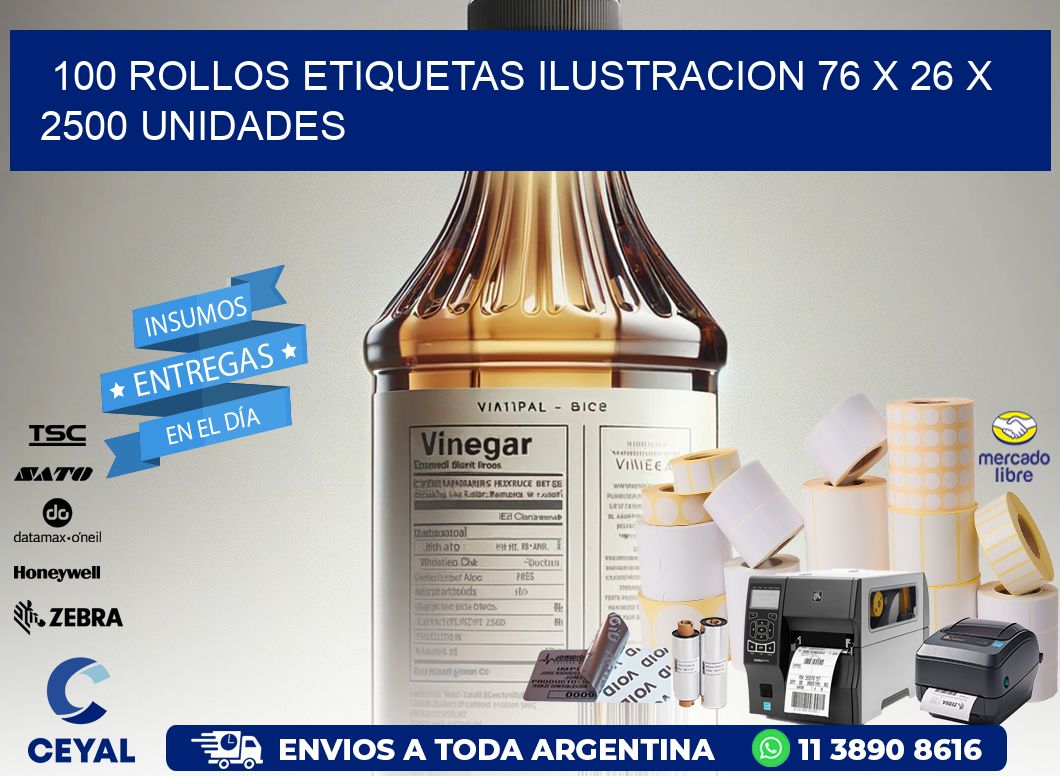 100 ROLLOS ETIQUETAS ILUSTRACION 76 x 26 X 2500 UNIDADES