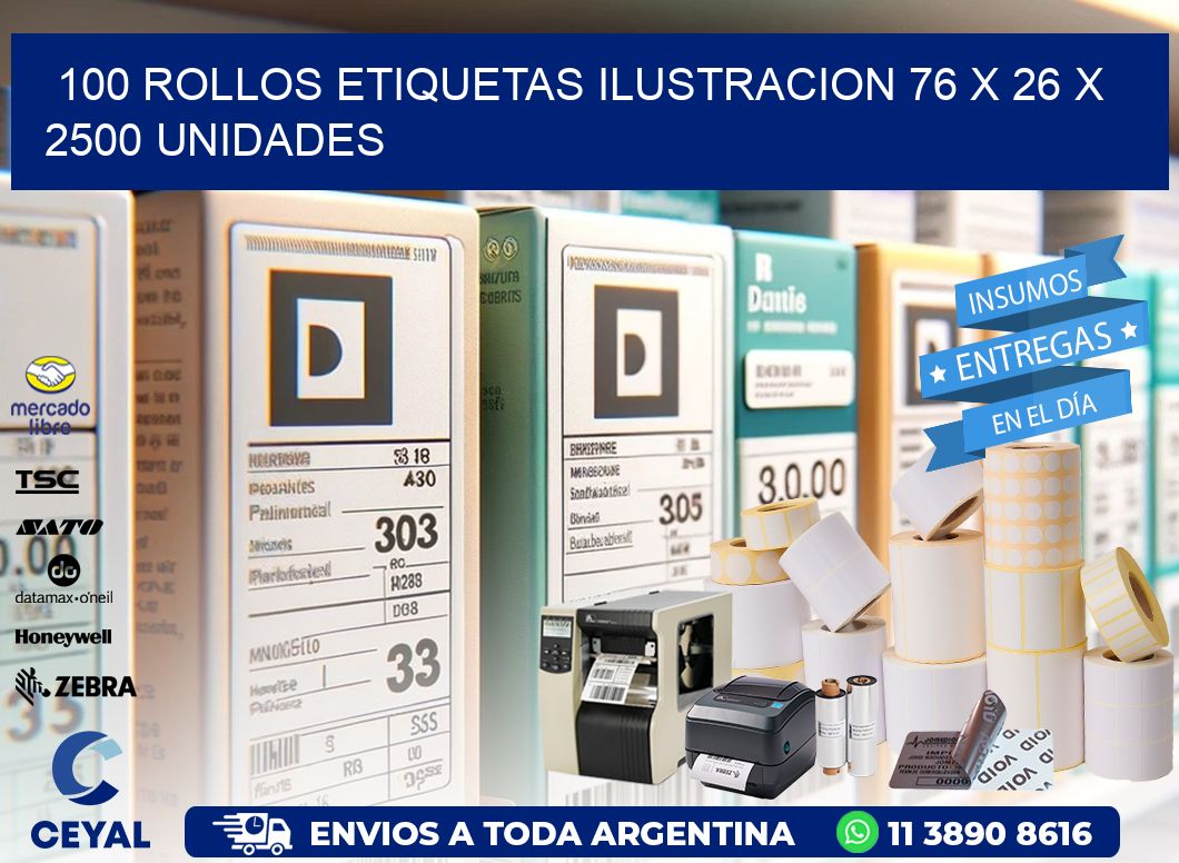 100 ROLLOS ETIQUETAS ILUSTRACION 76 x 26 X 2500 UNIDADES