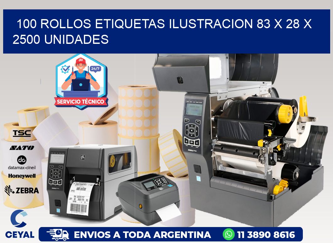 100 ROLLOS ETIQUETAS ILUSTRACION 83 x 28 X 2500 UNIDADES