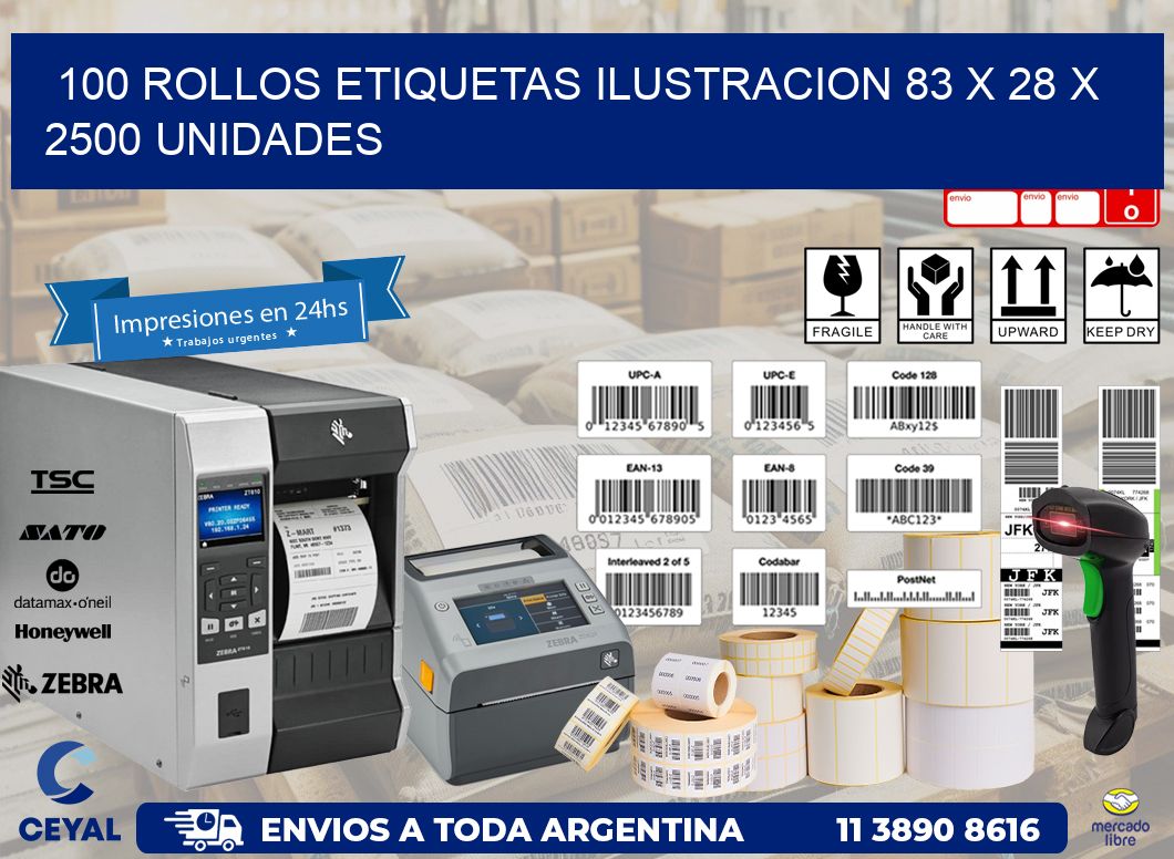 100 ROLLOS ETIQUETAS ILUSTRACION 83 x 28 X 2500 UNIDADES