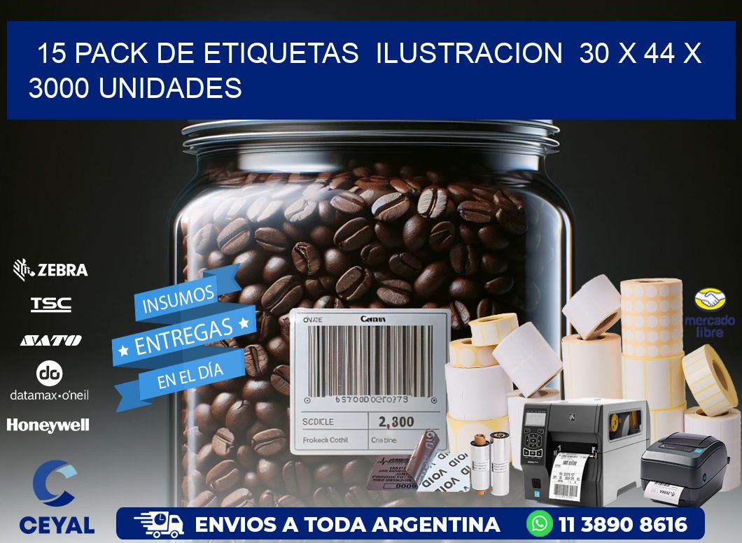 15 PACK DE ETIQUETAS  ILUSTRACION  30 x 44 X 3000 UNIDADES